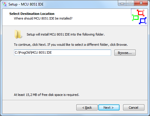 Wybór miejsca instalacji MCU 8051 IDE.