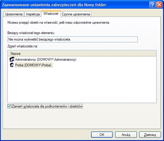 Windows XP - foldery prywatne (zmiana właściciela)