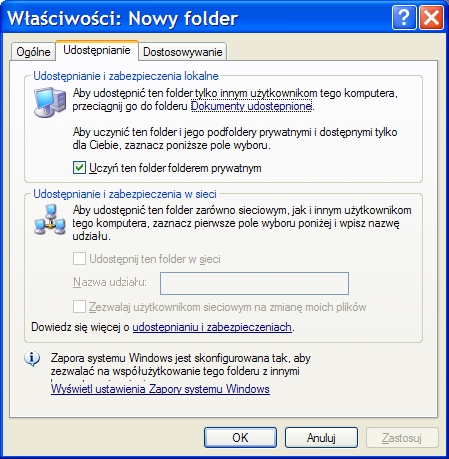 Windows XP - foldery prywatne