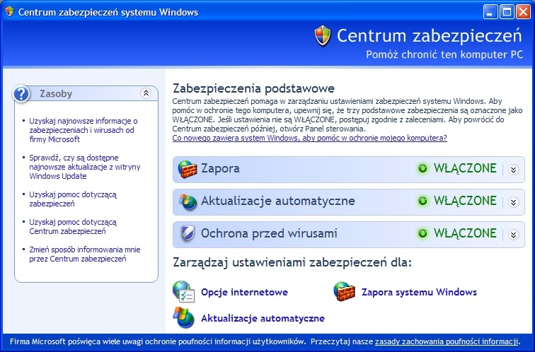 Centrum zabezpieczeń systemu Windows XP
