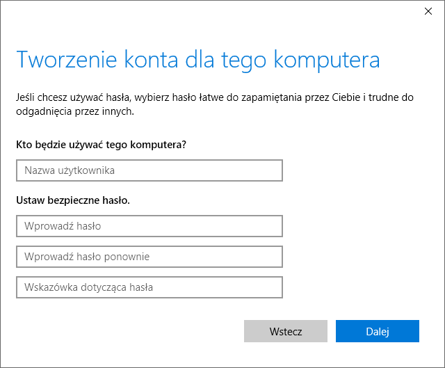 Windows 10 - tworzenie konta
