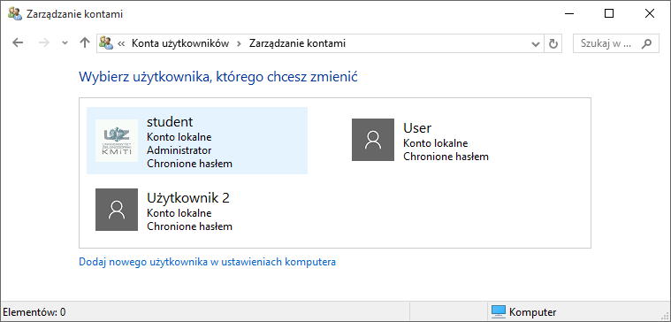 Windows 10 - zmiana typu konta